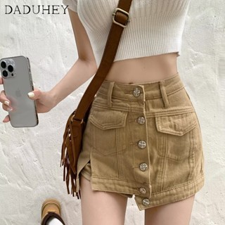 DaDuHey🎈 Korean Style Womens Denim Skirt Summer Thin High-Waisted Trousers Skirt A-Line Skirtpants