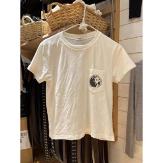 Bm brandy melville เสื้อยืดลําลอง แขนสั้น คอกลม ทรงหลวม เอวสูง พิมพ์ลายตัวอักษร สีขาว สไตล์เรโทร สําหรับสตรี