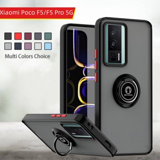 เคสโทรศัพท์มือถือ PC แข็ง ซิลิโคน ใส ผิวด้าน พร้อมแหวนโลหะ สําหรับ Xiaomi Poco F5 Pro F 5 F5Pro F4 PocoF4 PocoF5 5G