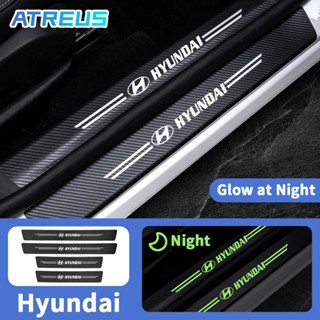 Hyundai สติกเกอร์คาร์บอนไฟเบอร์เรืองแสง ป้องกันรอยขีดข่วน สำหรับติดประตูรถยนต์ Hyundai Ioniq 5 Creta Kona H1 Staria Car Threshold stickers to prevent trampling