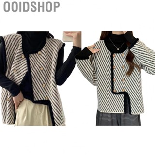 Ooidshop Casual Fleece   Women Fleece  Double Breasted Black White Diagonal Stripes Stylish  for Daily Life