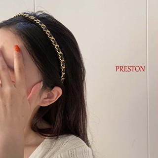 Preston ที่คาดผม โซ่ PU บุคลิกน่ารัก สีทอง ที่คาดผม หนัง PU สีดํา ผู้หญิง ที่คาดผม