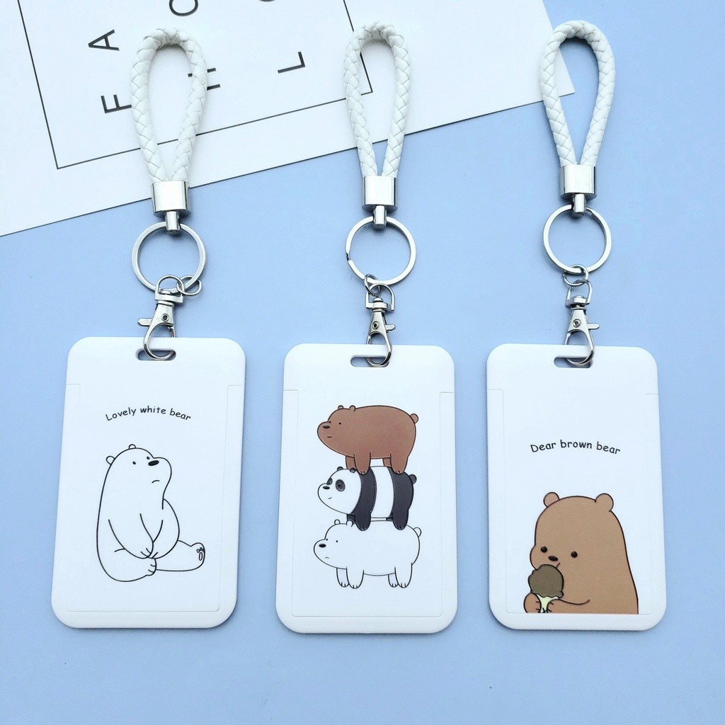 We Bear Bears ที่ใส่บัตรลายการ์ตูน Photocard Case Lanyard ป้ายชื่อพร้อมพวงกุญแจ