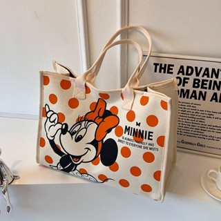 กระเป๋าสะพายไหล่ ผ้าแคนวาส ทรงโท้ท ขนาดใหญ่ จุของได้เยอะ แบบพกพา ลาย Disney Mickey Mouse สําหรับผู้หญิง 2023