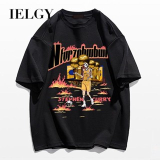 IELGY เสื้อยืด แขนสั้น พิมพ์ลายหัวกะโหลก ตัวอักษร ดาว สร้างสรรค์ สไตล์ฮิปฮอป ทรงหลวม สําหรับผู้ชาย