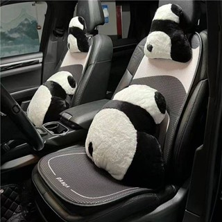 Car Cushion Four Seasons Universal Cartoon Panda Headrest Car Pillow Summer Heat Insulation Ventilation Breathable Seat Cover Female lb07