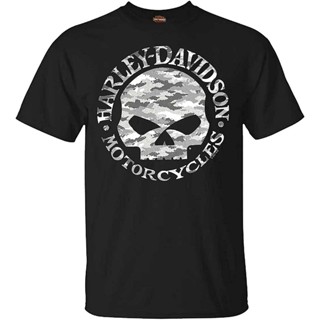 เสื้อยืด พิมพ์ลาย Harleydavidson Camo Willie G Skull สีดํา สําหรับผู้ชาย