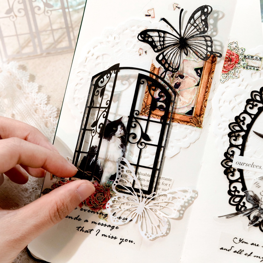 Journamm กระดาษลายดอกไม้ สีขาวดํา สําหรับตกแต่งสมุดภาพ 20 ชิ้น ต่อแพ็ก