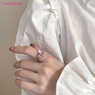 Buildvictor แหวนแฟชั่น ประดับโบว์ สีชมพู ปรับได้ สไตล์เกาหลี สําหรับผู้หญิง