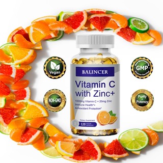 Premium Vitamin C+Zinc Capsules- ไวท์เทนนิ่ง, ให้ความชุ่มชื้น, ล้างพิษ, ต่อต้านริ้วรอย, ต่อต้านริ้วรอย, เสริมสร้างภูมิคุ้มกันและต่อต้านอนุมูลอิสระ 60/120 Capsules