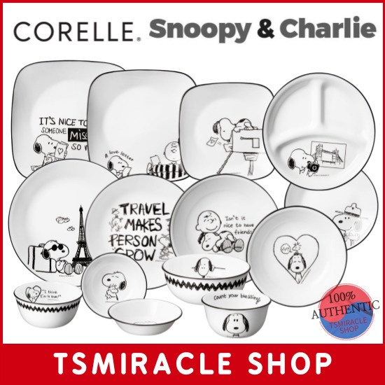 Corelle PEANUTS Snoopy&amp;Charlie Edition จานชามพาสต้า และอาหารทั่วไปที่ใส่ลงไป