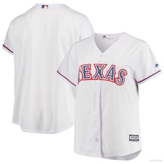 เสื้อคาร์ดิแกนเบสบอล ทรงหลวม พลัสไซซ์ สีขาว 2023 MLB Texas Rangers Majestic