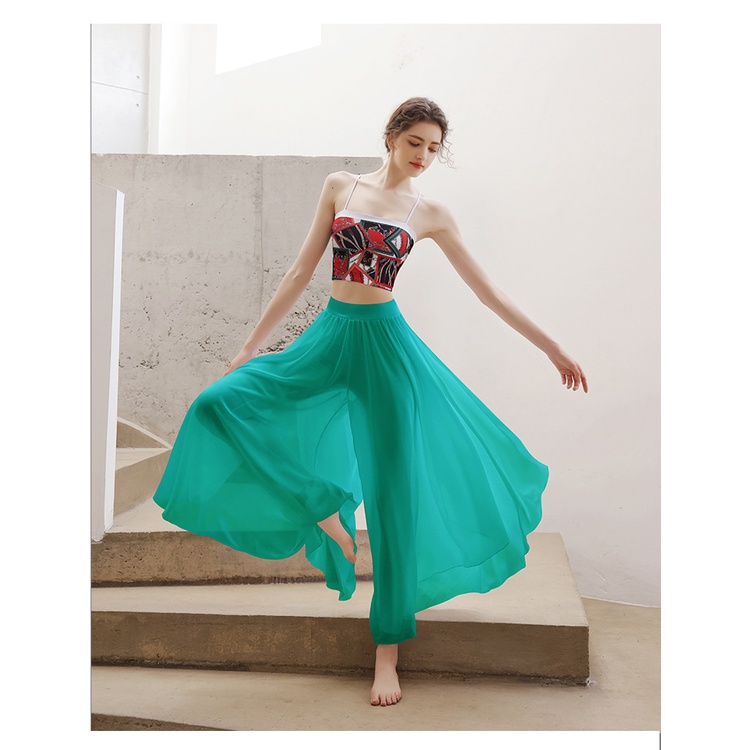 ชุดเสื้อแขนกุด และกางเกง ผ้าชีฟอง สไตล์คลาสสิก สองชิ้น สําหรับผู้หญิง ใส่เต้นรํา เล่นโยคะ พิลาทิส