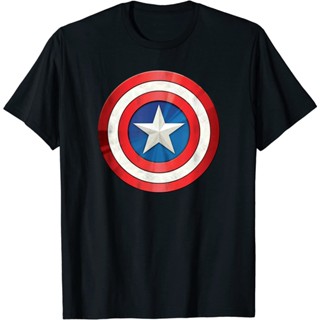 เสื้อยืดผ้าฝ้ายพิมพ์ลายคลาสสิก เสื้อยืดแขนสั้น พิมพ์ลายกราฟฟิค Marvel Captain America Reflect Shield แฟชั่นสําหรับผู้ชาย