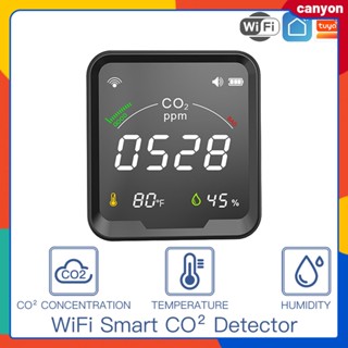Tuya Wifi เครื่องวัดคุณภาพอากาศคาร์บอนไดออกไซด์ การตรวจจับอุณหภูมิและความชื้น ระดับการระบายอากาศภายในอาคารด้วยระดับ Co2 Ppm หน้าจอแสดงผล canyon