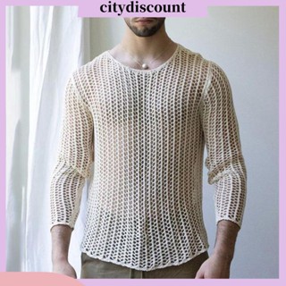 &lt;citydiscount&gt; เสื้อตาข่ายซีทรู แขนยาว คอกลม ผ้าโพลีเอสเตอร์ แบบโปร่ง เซ็กซี่ สําหรับผู้ชาย