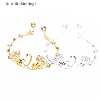 [NutriliteMelting1] ท็อปเปอร์ รูปมงกุฎหงส์ สีทอง สีเงิน สําหรับตกแต่งเค้กแต่งงาน [TH]