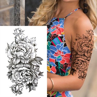 สติกเกอร์รอยสักชั่วคราว ลายดอกกุหลาบ สีดํา ดอกโบตั๋น ดอกเดซี่ สําหรับผู้หญิง DIY