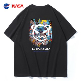 เสื้อยืดแขนสั้น ผ้าฝ้าย พิมพ์ลาย NASA สไตล์สตรีท แฟชั่นฤดูร้อน สําหรับผู้ชาย และผู้หญิง