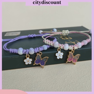 &lt;citydiscount&gt; สร้อยข้อมือถัก จี้รูปผีเสื้อ ดอกไม้ เครื่องประดับแฟชั่น สําหรับผู้หญิง