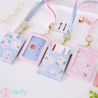 LANFY กระเป๋าใส่บัตรเครดิต เครื่องเขียน ลายซากุระ พร้อมสายคล้อง สําหรับนักเรียน