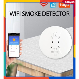 Tuya Home Fire Smoke Alarm เครื่องตรวจจับควันไฟแบบไร้สาย High Volume Quick Alarm หลายสถานการณ์ แอพพลิเคชั่น Family Safety Protection System canyon