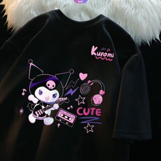 ใหม่ เสื้อยืดแขนสั้น ผ้าฝ้าย แบบบาง พิมพ์ลายการ์ตูนอนิเมะ Sanrio Kuromi ทรงหลวม โอเวอร์ไซซ์ สไตล์ฮิปฮอป เหมาะกับฤดูร้อน สําหรับผู้หญิง และนักเรียน 2023 [RAIN]