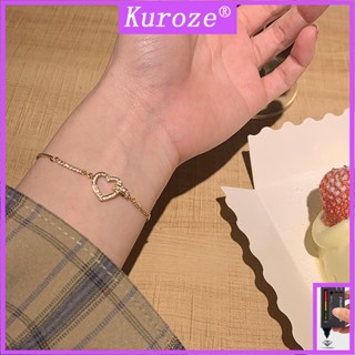 Kuroze สร้อยข้อมือ ประดับเพชร รูปหัวใจ สีโรสโกลด์ เรียบง่าย สําหรับแฟนสาว