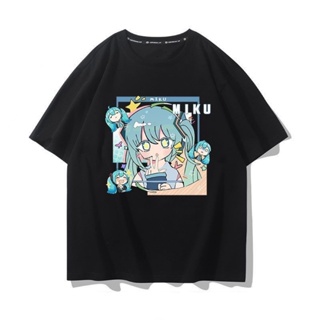 น่ารัก ใหม่เสื้อยืดแขนสั้นผู้ชาย Hatsune Miku ผ้าฝ้าย 100% ชุดคู่รักอินเทรนด์ เสื้อผู้ชาย