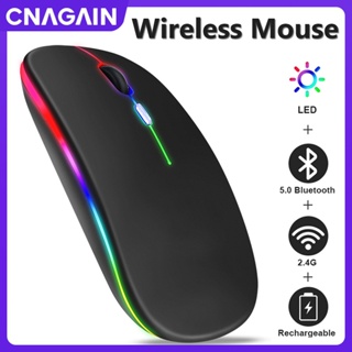 Cnagain เมาส์เกมมิ่งไร้สายบลูทูธ 2.4GHz USB RGB 1600DPI สําหรับคอมพิวเตอร์ แล็ปท็อป แท็บเล็ต PC Macbook