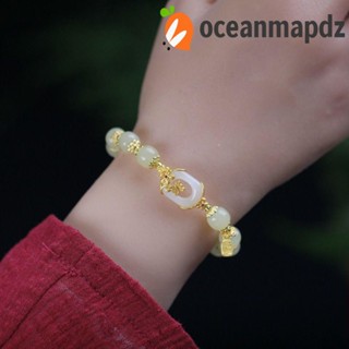 OCEANMAPDZ สร้อยข้อมือ จี้รูปดอกบัว ทรงสี่เหลี่ยม สีทอง สร้างสรรค์ สไตล์เรโทร สําหรับผู้หญิง