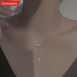 Lovespace สร้อยคอโซ่ จี้รูปหยดน้ํา ประดับพู่ เครื่องประดับ J4O6