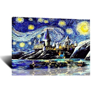 โปสเตอร์ผ้าใบ พิมพ์ลาย Van Gogh Never Saw Hogwarts สไตล์โมเดิร์น สําหรับตกแต่งผนังห้องเด็ก