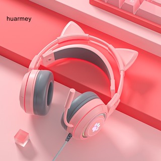 Huarmey SY-G25 หูฟังแบบมีสาย RGB ไมโครโฟนรอบทิศทาง หูฟังคอมพิวเตอร์ แบบครอบหู พร้อมหูแมวน่ารัก สําหรับ E-sport