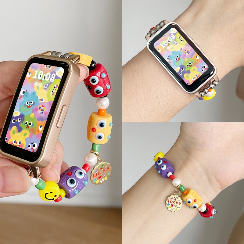 Rainbow Monster ลูกปัดนาฬิกายืดหยุ่นสําหรับ Huawei Band 11 สมาร์ทวอท์ช Huawei 11 Pro สายรัดข้อมือเปลี่ยนสร้อยข้อมือ Huawei Band 8 9 10 นาฬิกาอุปกรณ์เสริม