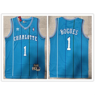 ฮอร์นอต nba Charlotte อเนกประสงค์ เสื้อกีฬาบาสเก็ตบอล ลายทีม Bogues สีฟ้า 1 ชิ้น 879656