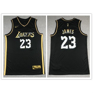 【สินค้าคงคลัง คุณภาพสูง】เสื้อกีฬาบาสเก็ตบอล ลาย NBA Jersey Los Angeles Lakers 23# James Black Gold 10 สไตล์ 2022 701365