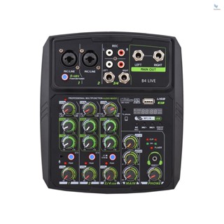 {fash} คอนโซลผสมเสียง 4 ช่อง หน้าจอ LED การ์ดเสียงในตัว เชื่อมต่อ USB BT พร้อม 2-band EQ Gain Delay Repeat Control Record Live Broadcast Function with +48V Phanto