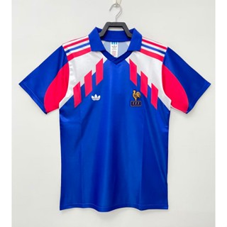 เสื้อกีฬาแขนสั้น ลายทีมชาติฟุตบอล 1990 French Home สไตล์วินเทจ