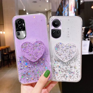 พร้อมส่ง ใหม่ เคสโทรศัพท์มือถือนิ่ม ปิดด้านหลัง ประดับเลื่อม รูปหัวใจ พร้อมขาตั้ง สําหรับ OPPO Reno10 Reno10 Pro+ Plus 5G OPPO A78 4G NFC 2023 Reno10 Pro 5G