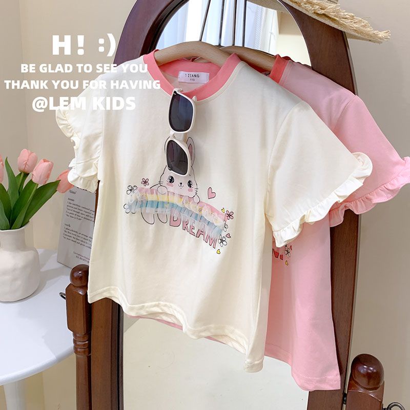 เสื้อยืดแขนสั้น พิมพ์ลายการ์ตูน แฟชั่นฤดูร้อน สําหรับเด็กผู้หญิง อายุ 0-6 ปี