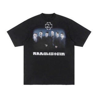 เสื้อยืดแขนสั้น ผ้าฝ้ายแท้ พิมพ์ลาย RAMMSTEIN สไตล์วินเทจ แฟชั่นเยอรมัน สําหรับผู้ชาย และผู้หญิง