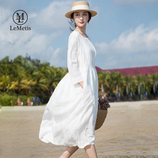 LeMetis ชุดเดรสคอกลม แขนสั้น สีพื้น สําหรับผู้หญิง