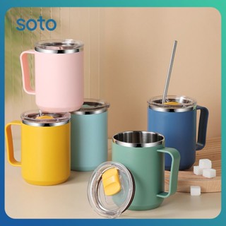 ♫ แก้วกาแฟพร้อมฝาปิด Straw 304 Stainless Steel Thermal Cup Travel Coffee Mug Double Wall Leak-proof Insulated Vacuum Cup