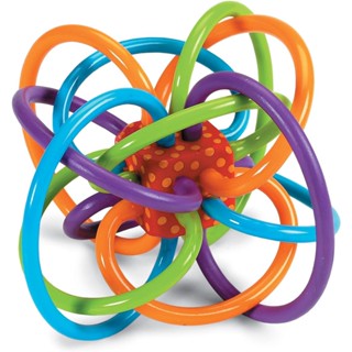 ของเล่นหวาย Winkel Rattle &amp;amp; ของเล่นยางกัดประสาทสัมผัส สีฟ้า เขียว ส้ม ขนาด 5 นิ้ว x 4 นิ้ว x 3.5 นิ้ว