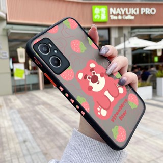 เคสซิลิโคนนิ่ม ขอบสี่เหลี่ยม ลายการ์ตูนหมี สตรอเบอร์รี่ กันกระแทก สําหรับ OPPO A96 A57 2022 A77 2022 A57s A57e A77s