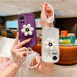 ใหม่ เคสโทรศัพท์มือถือ TPU นิ่ม ลายดอกไม้สีขาว พร้อมสายคล้องมือ และที่ตั้งวาง สําหรับ OPPO Reno10Pro+ Reno10 Pro Plus Pro+ 5G 4G Reno 10 10Pro 2023