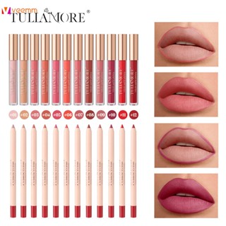 Tulla ยอดนิยม Matte Air Lip Glaze Lip Liner Set Non-stick Cup ไม่จางหาย ลิปกลอสกันน้ำ veemm