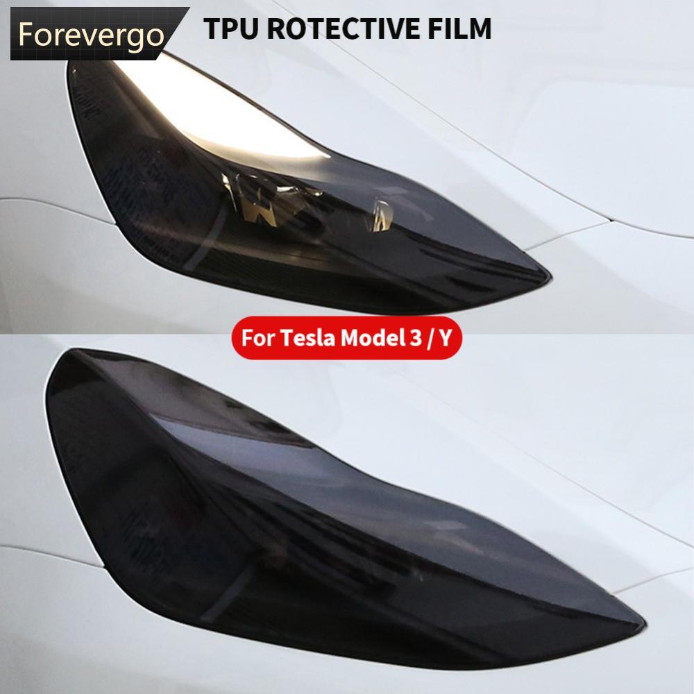 Forevergo ฟิล์มป้องกันไฟหน้า ไฟตัดหมอก TPU สีดํา สําหรับ Tesla Model 3 Y C3N9 2 ชิ้น 4 ชิ้น