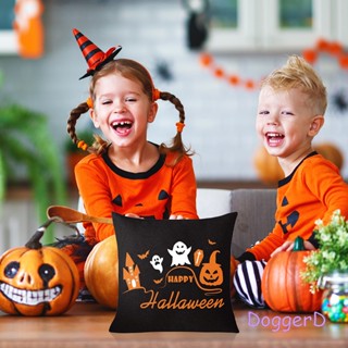 ปลอกหมอนผ้าลินิน ลาย Doggerd Halloween สีส้ม สีดํา สําหรับตกแต่งบ้าน โซฟา ออฟฟิศ